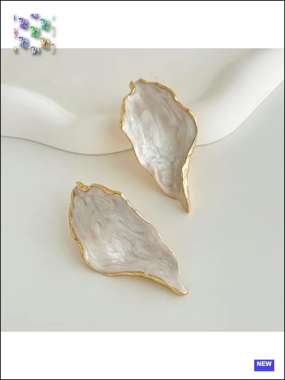White Enamel Flower Leaf Drop Earrings Geometric Statement Lightweight